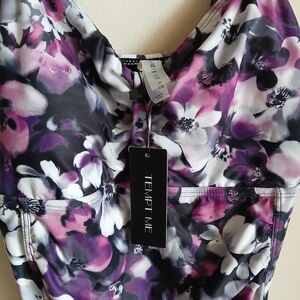 NWT Tempt Me Women's Swimsuit  One Piece  Purple Gray Floral Size Medium